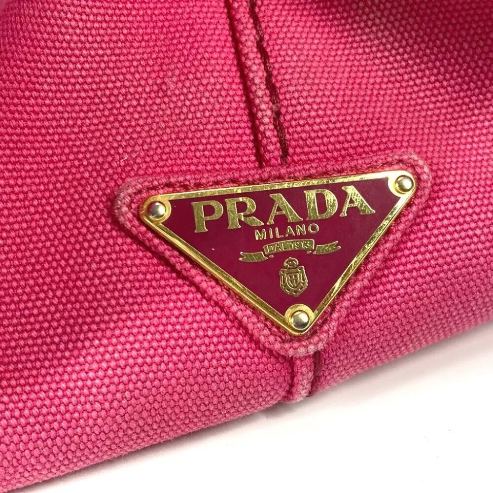 PRADA Canapa logo M Bag Hand Bag Tote Bag Canvas pink - Picture 8 of 16